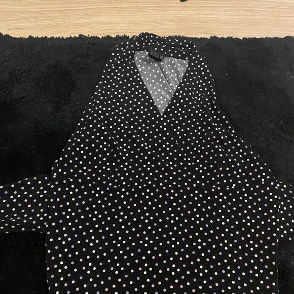 Size M Y2K Black Front Wrap Tank Top With Polka Dots - Picture 2 of 4